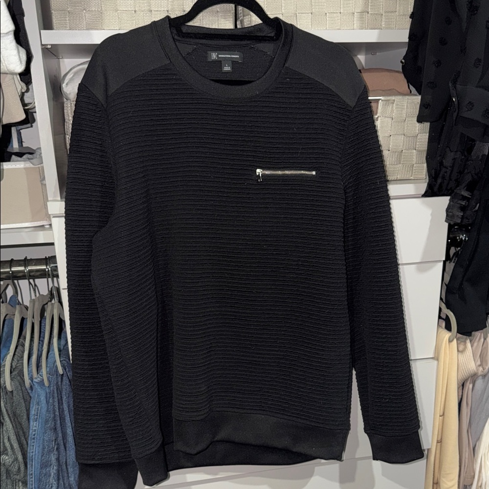 INC International Concepts Black Crewneck Sweater with Zipper